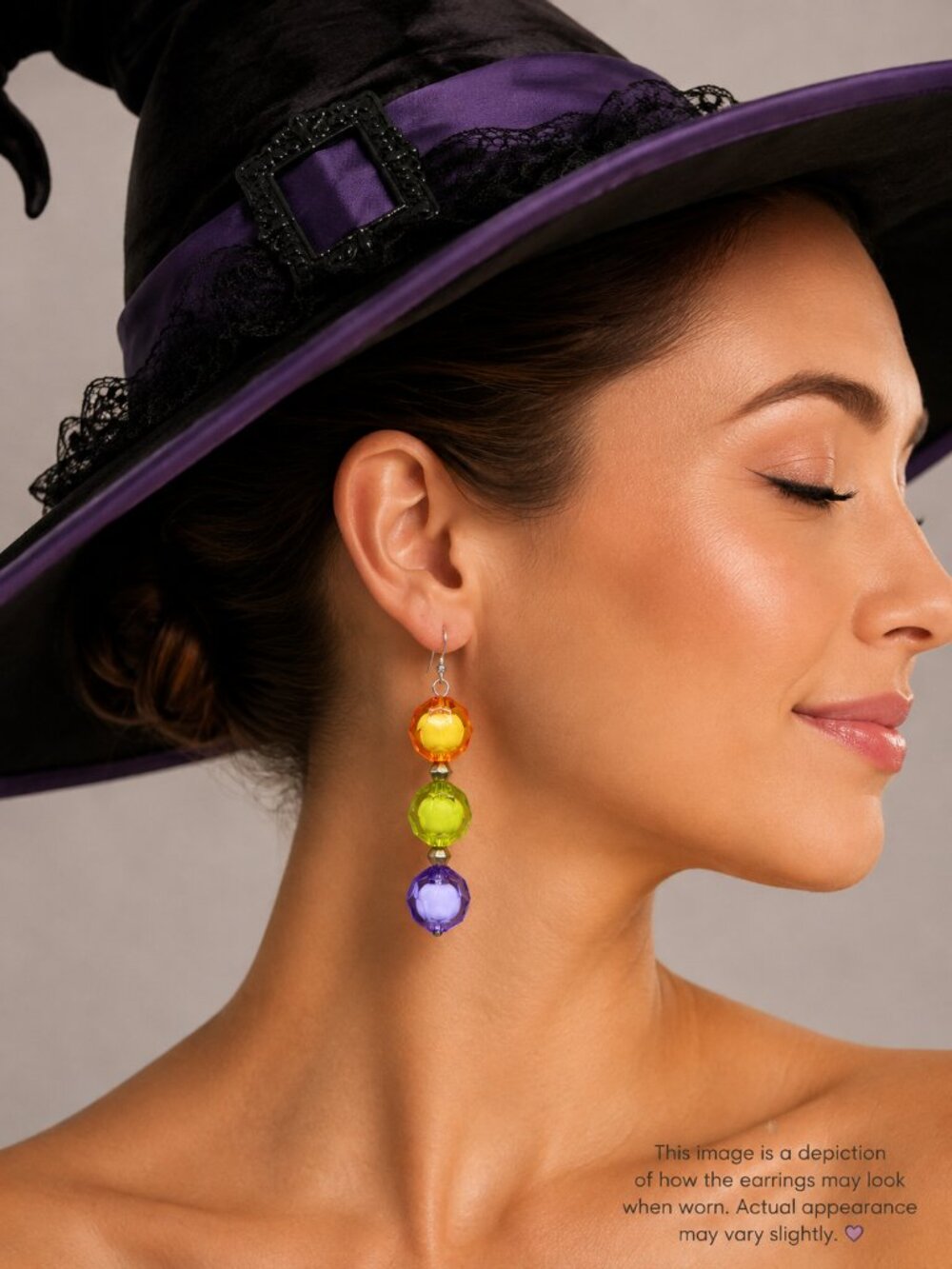 "Witch's Candy" Faceted Beaded Drop Earrings w/Gold Accent | Halloween
